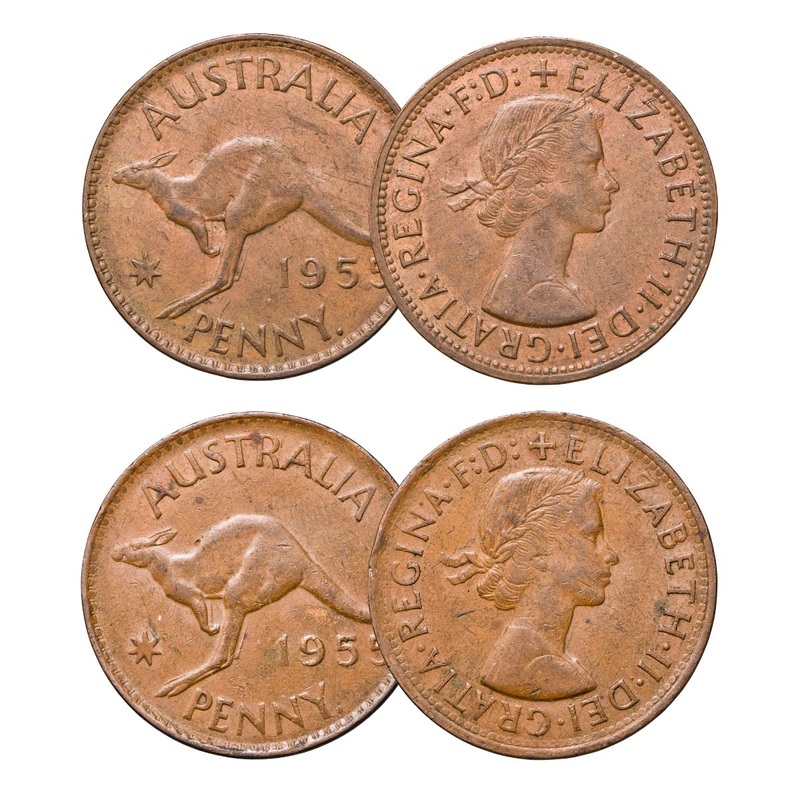 1955Y Perth Penny with Perth Obverse & Standard Type Pair Average Circulation