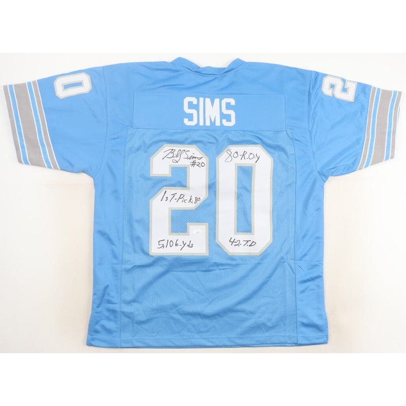 Billy Sims Signed Detroit Lions Jersey 4 Times Inscribed (JSA COA) 3xPro Bowl RB