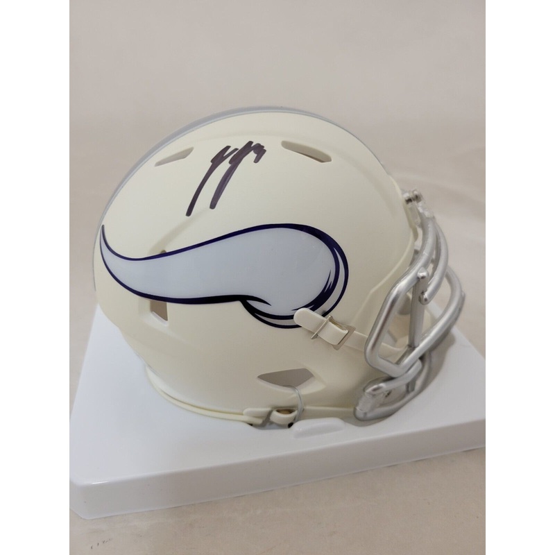 JJ MCCARTHY SIGNED MINNESOTA VIKINGS WHITE WARRIOR SPEED MINI HELMET BECKETT QR