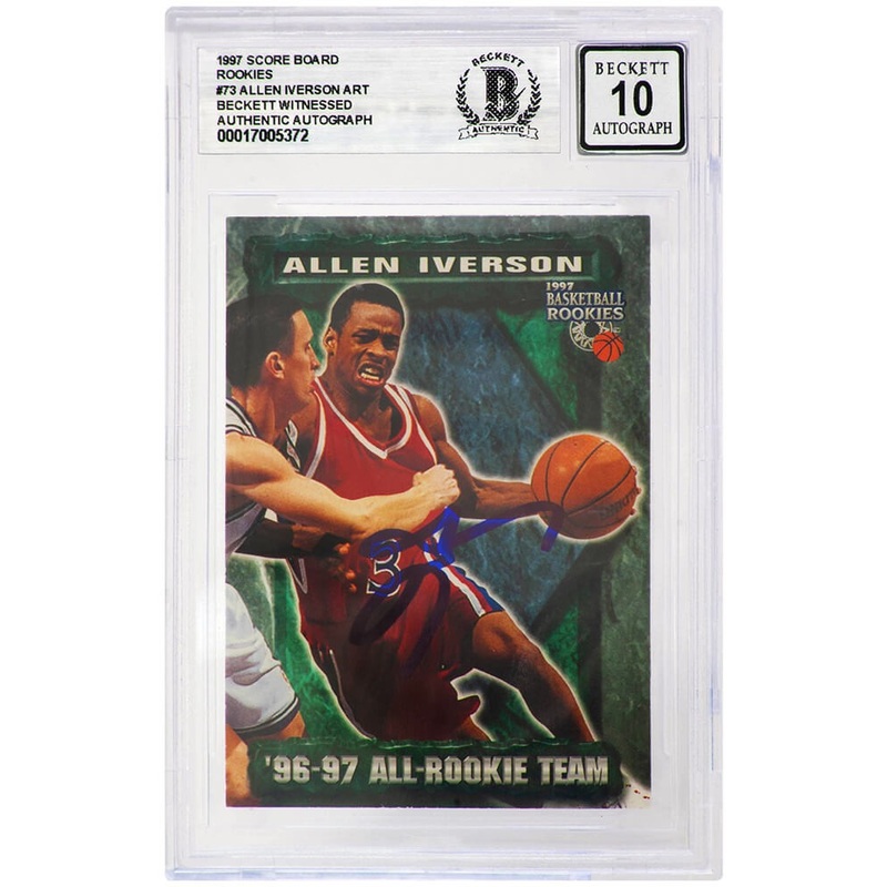 Allen Iverson Signed 76ers 1997 Score Board Rookie Card #73 (Beckett – Auto 10)