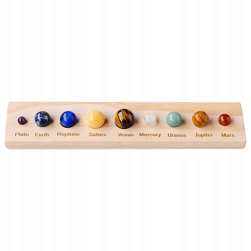 Solar System 9 Planets Collective Figurines, Wooden Stand Display Living
