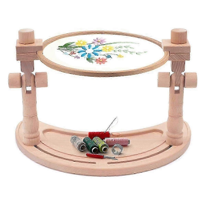Adjustable Embroidery Stand with Rotated Beech Wood Hoop Holder for Arts, Crafts, and Sewing