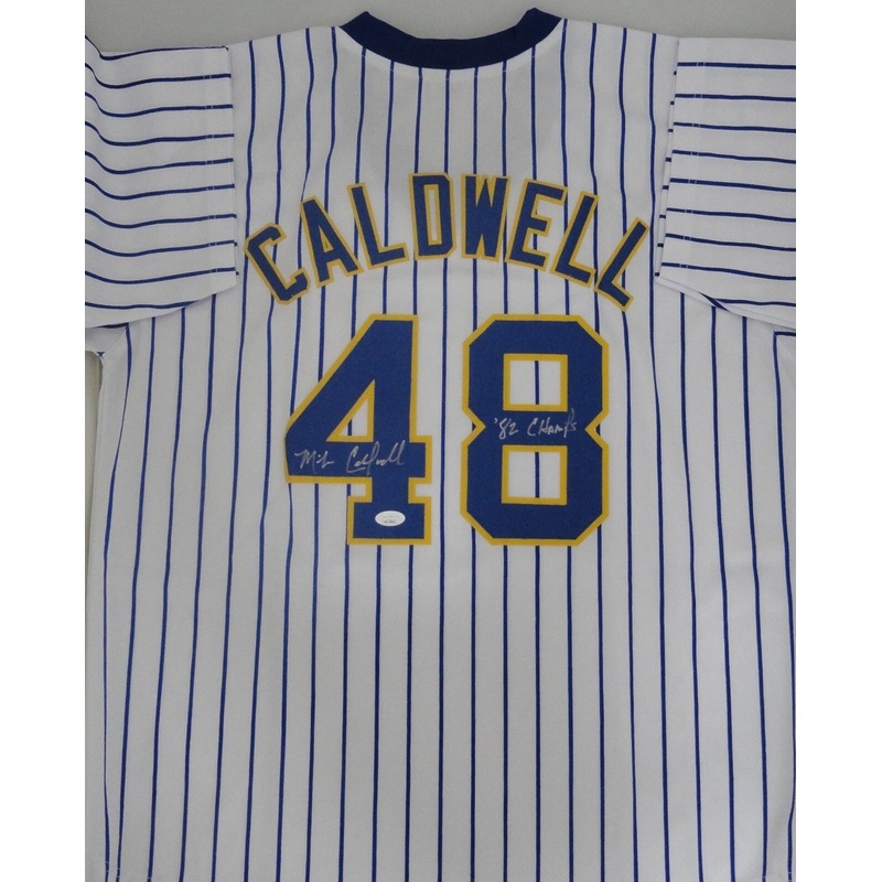 Brewers MIKE CALDWELL Signed Custom Replica Pin Stripe Retro Jersey AUTO – JSA