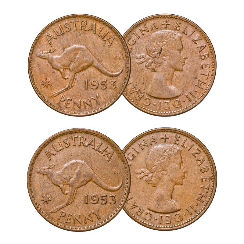 1953 Melbourne Penny with Long 5 different 3 variety & Standard Type pair Fine-Very Fine