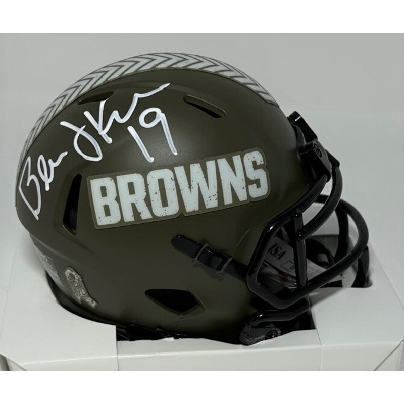 Browns BERNIE KOSAR Signed Riddell SALUTE TO SERVICE Speed Mini Helmet AUTO JSA