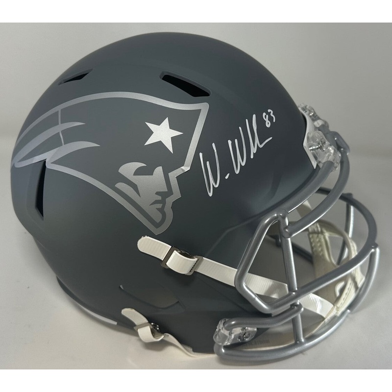 Patriots WES WELKER Signed Full Size Replica SLATE Speed Helmet AUTO – JSA