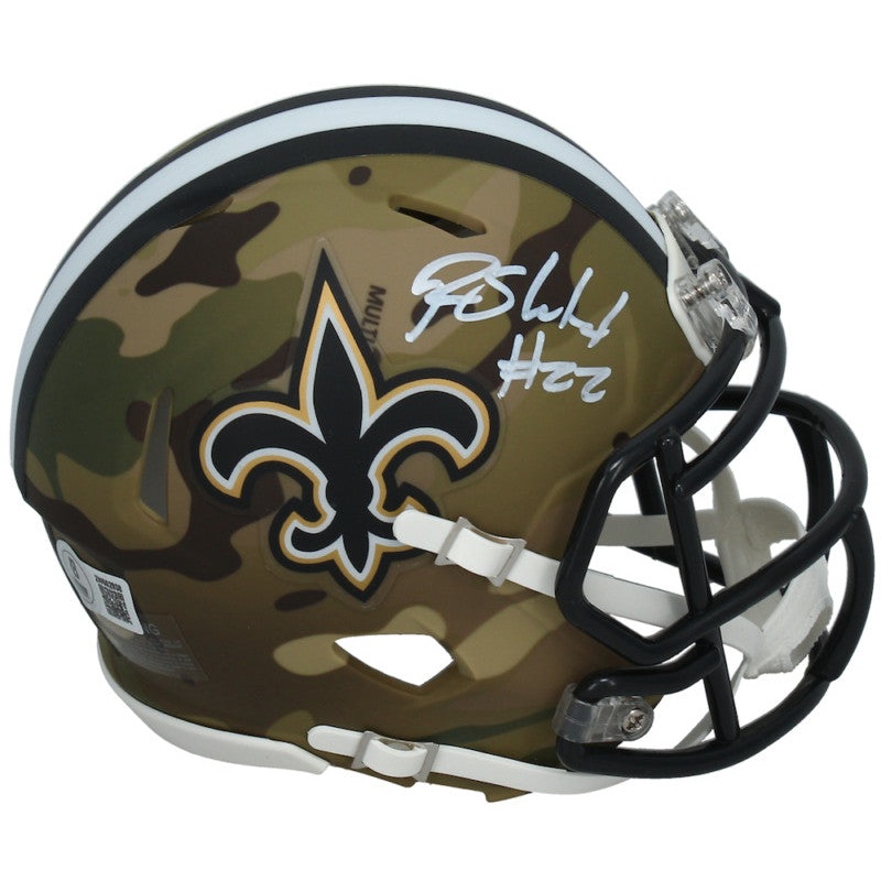 Rashid Shaheed Autographed (White) Saints ‘Camo’ Mini Speed Helmet Beckett