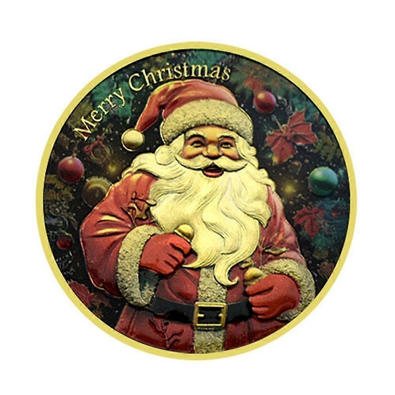 Merry Christmas Santa Claus Coin Double-sided Carved Metal Commemorative Medal Medallion Round Collection Coin Home Office Desk Decoration