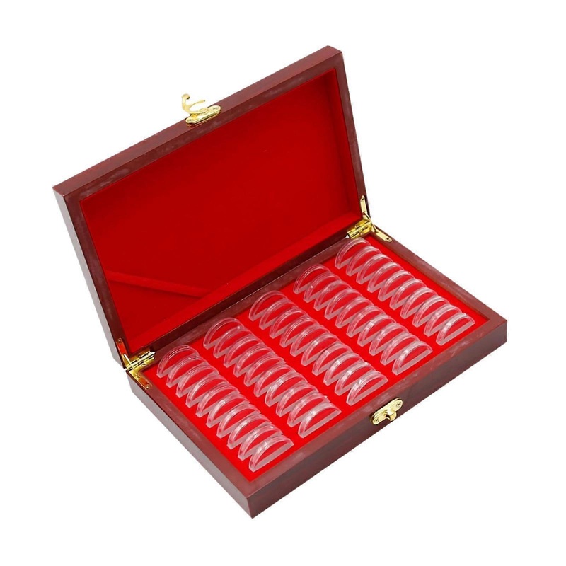 Wooden Coin Capsules Holder Case for 50 Coins Coin Capsule for Coin Display