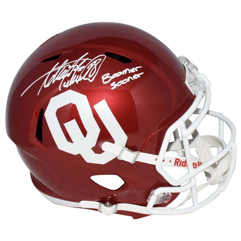 ADRIAN PETERSON SIGNED OKLAHOMA SOONERS FULL SIZE SPEED HELMET W/ BOOMER SOONER