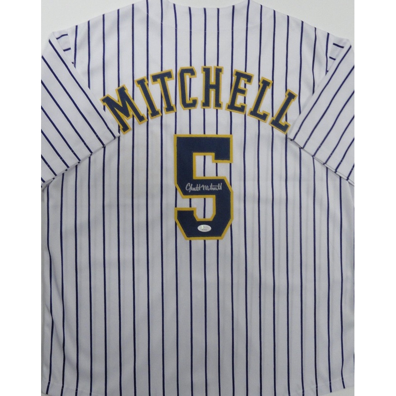Brewers GARRETT MITCHELL Signed Custom Replica Pin Stripe Jersey AUTO – JSA