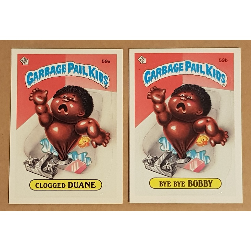 Garbage Pail Kids Original Series 2 #59a/b – Clogged Duane/Bye Bye Bobby Sticker Set (1st Print/Matte)