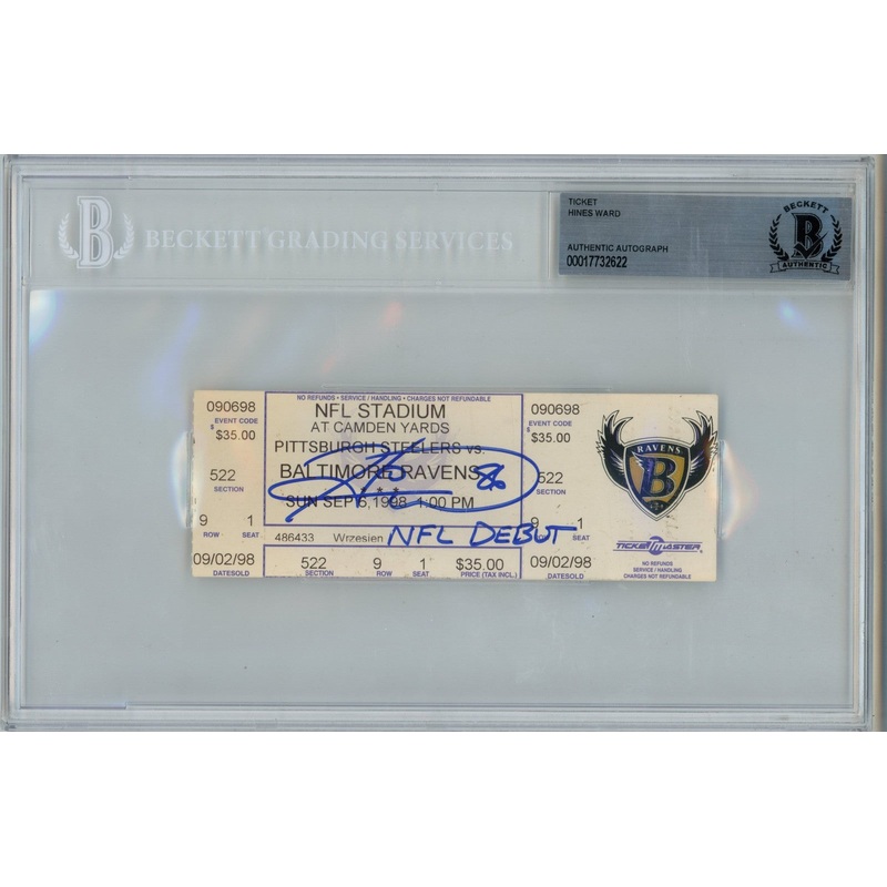Hines Ward Autographed Pittsburgh Steelers NFL DEBUT Ticket Slab Beckett 49879