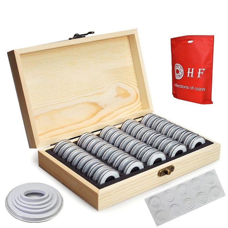 30/50/100pcs Coin Holder Wooden Coin Capsule Case with Protector Seal for Commemorative Coins Medal Collection Supplies~4461