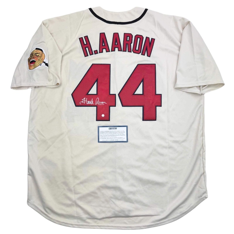 Autographed/Signed Hank Henry Aaron Atlanta Baseball Jersey Steiner COA