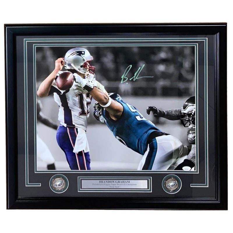 Brandon Graham Signed Framed 16×20 Eagles SB52 Spotlight Strip Sack Photo JSA