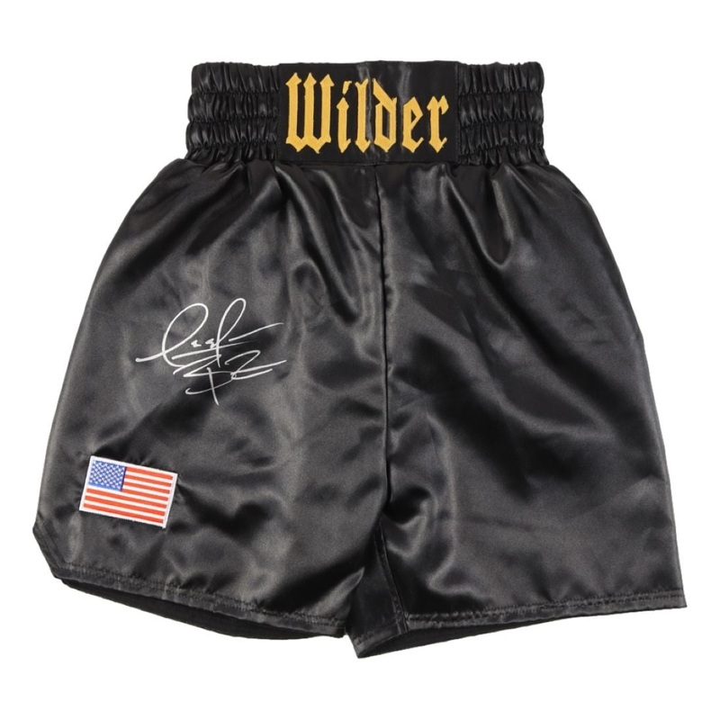 Deontay Wilder Signed Custom Black Boxing Trunks BAS