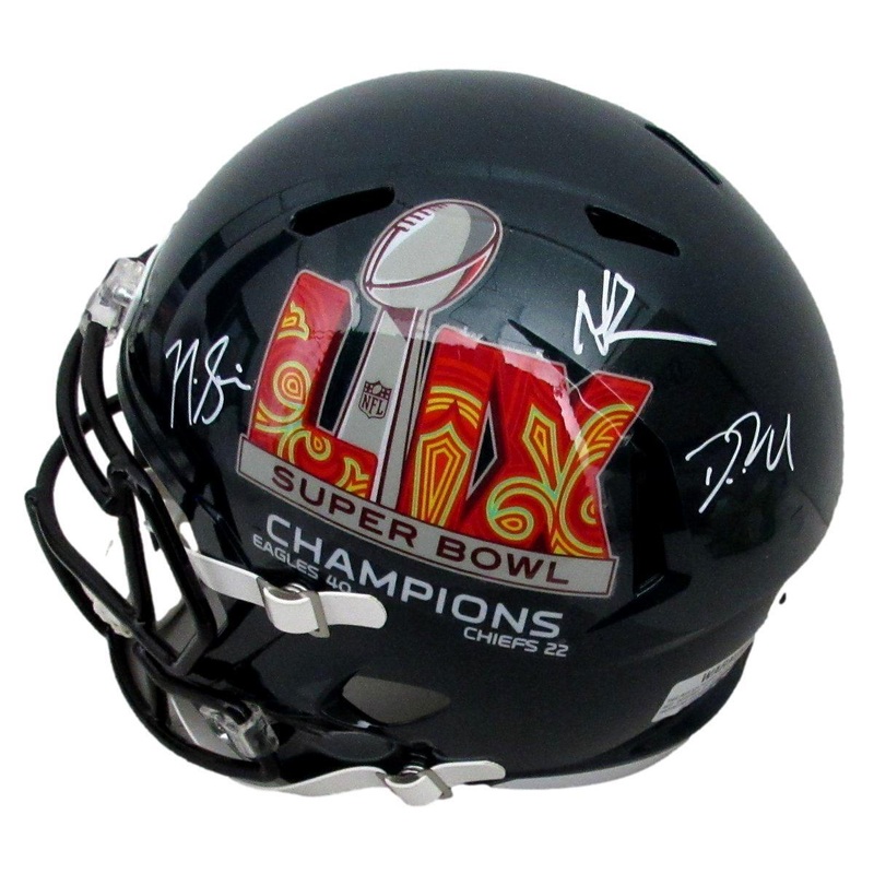 Siriani/Big Dom/Roseman Signed Full Size Replica SB LIX Champs Helmet Eagles BAS