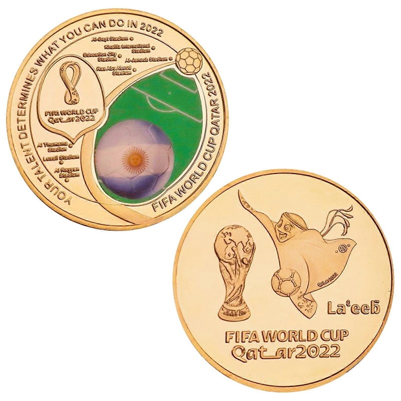 World Cup Gold Plated Challenge Coin Flag Team Football Souvenir Fans