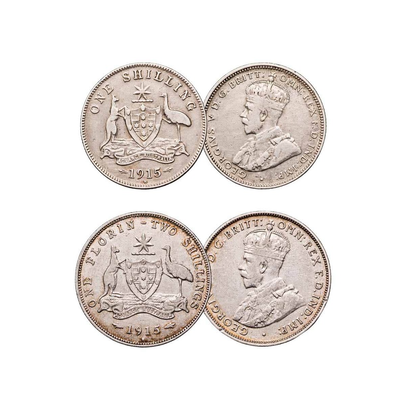 1915H Shilling & Florin Pair Fine