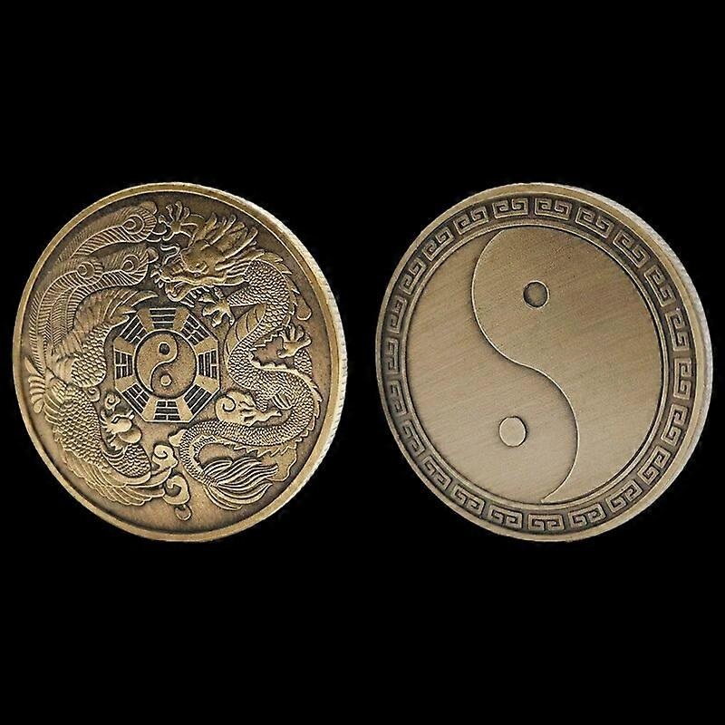 2023 New 1oz Dragon Phoenix Commemorative Coin Tai Chi Eight Diagrams Challenge Coin Retro Bronze Coin Copper Plated Collectible