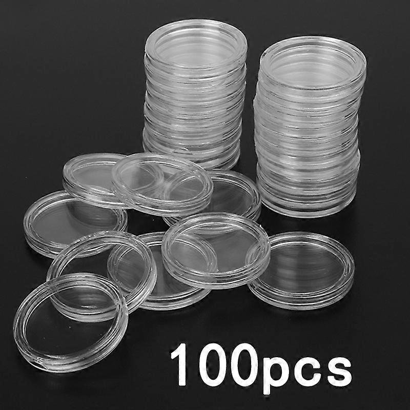 100Pcs 26mm Clear Round Coin Capsule Money/Penny Capsule Storage Coin Holder Coin Holder