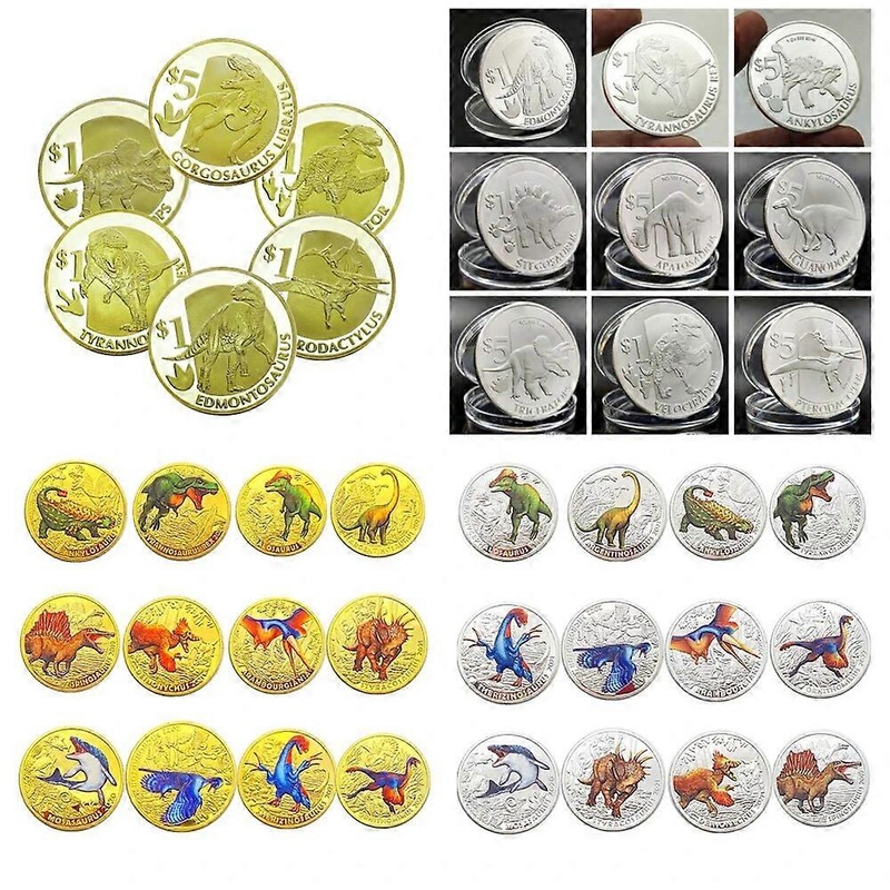 39Pcs/Set Ancient Dinosaurs Collectible Coins Set Golden Plated Painted Animal Dragon Souvenir Coins Crafts Art Collection Gifts