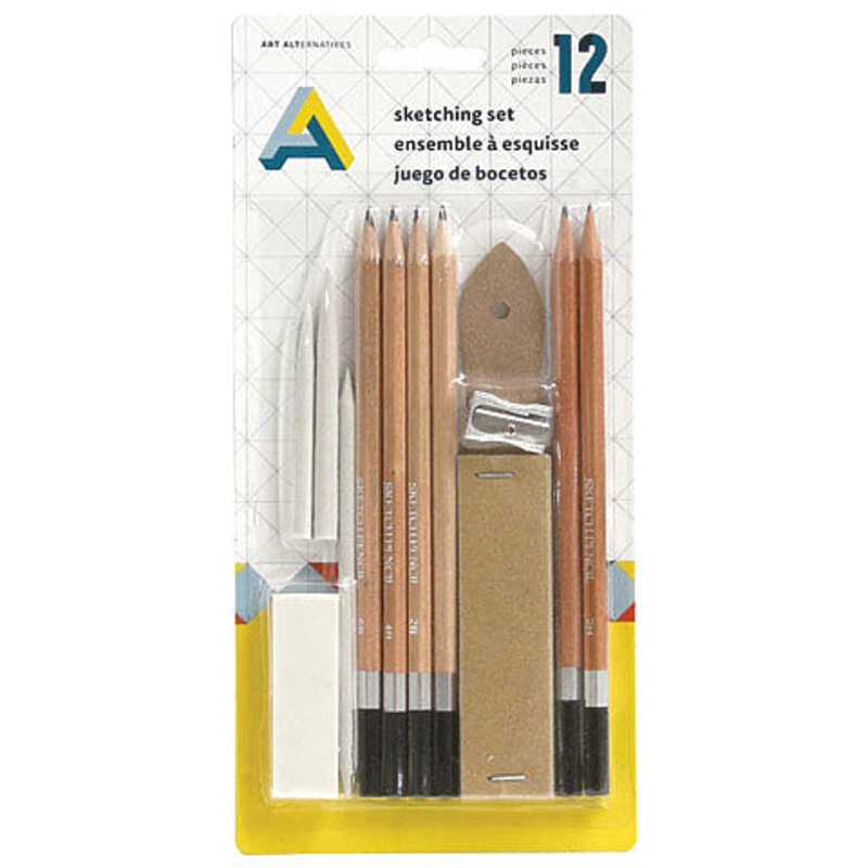 Art Alternatives Sketching 12-Piece Set, 6 Pencils & Accessories – Peggable