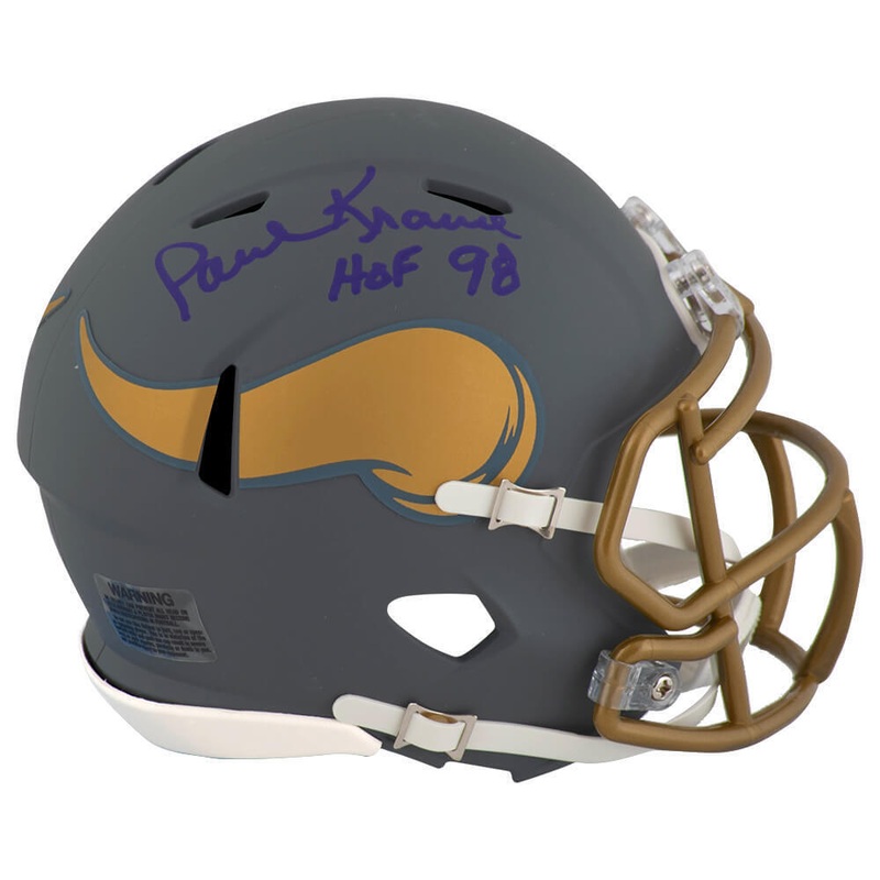 Paul Krause Signed Vikings SLATE Riddell Mini Helmet w/HOF’98 – (SCHWARTZ COA)