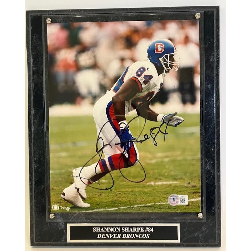 Shannon Sharpe Autographed Denver Broncos 8×10 Photo w/ Plaque BAS COA