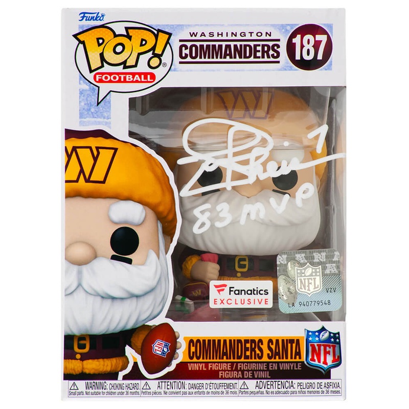 Joe Theismann Signed Commanders SANTA Funko Pop #187 w/83 MVP – (SCHWARTZ COA)
