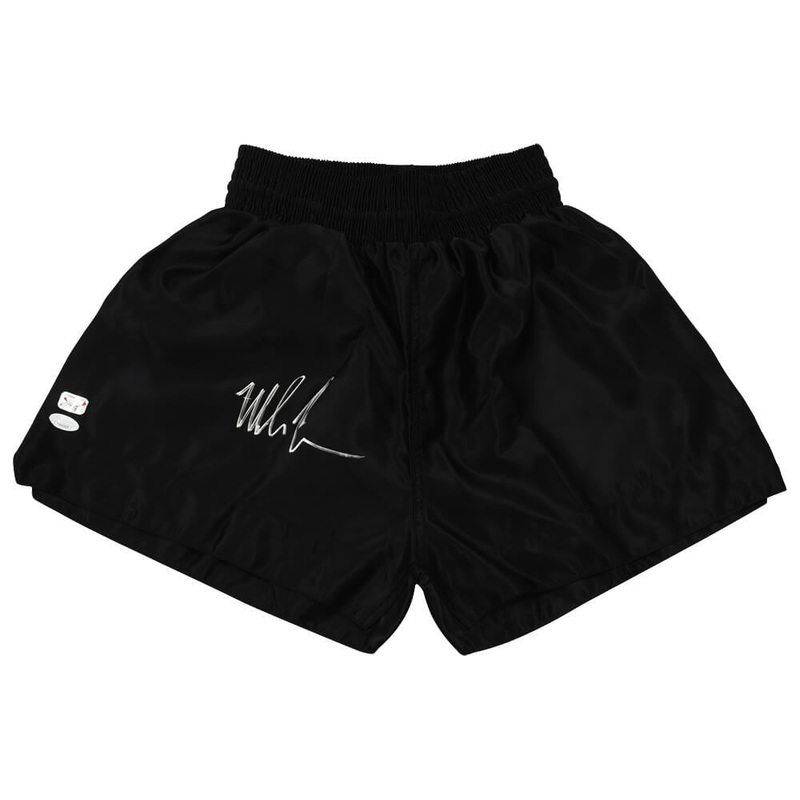 Mike Tyson Signed Black Custom Boxing Trunks – (JSA COA)