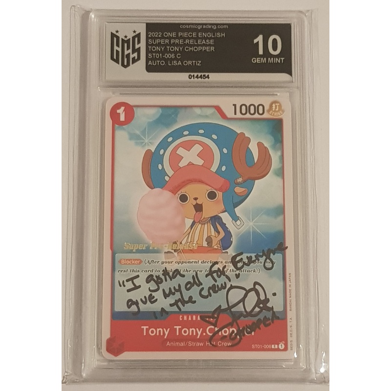 One Piece Card Game OP-01 Romance Dawn Tony-Tony Chopper #ST01-006 Super Pre-Release CGS 10 Trading Card (Signed by Lisa Ortiz)