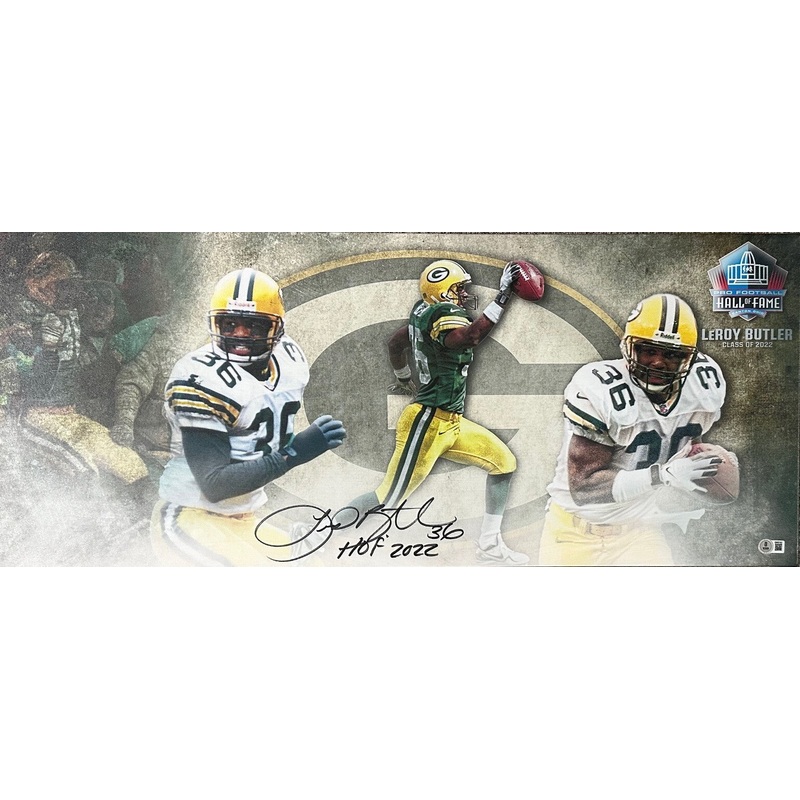 Packers LEROY BUTLER Signed 13×31 Stretched Canvas Collage AUTO W/ HOF 22 – BAS
