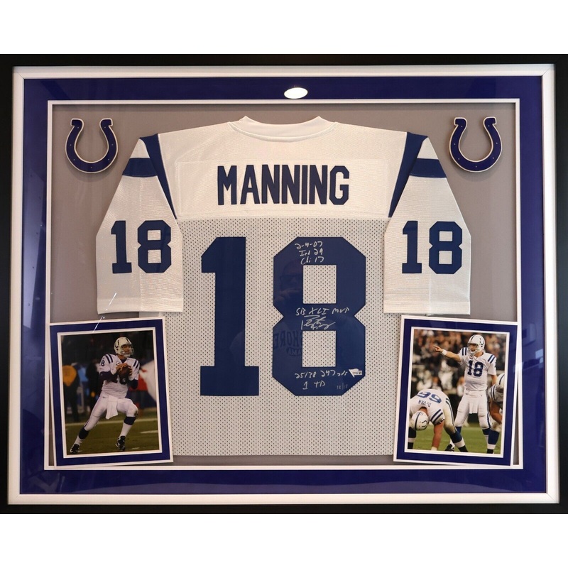 Peyton Manning Colts Autographed Framed Jersey Multiple SB XLI Inscriptions