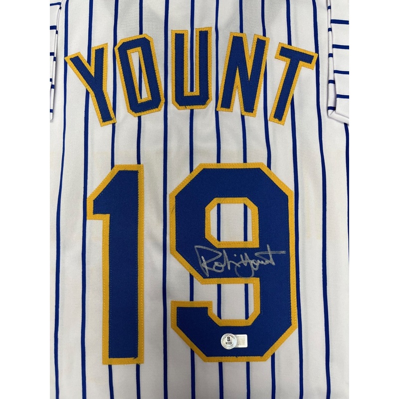 ROBIN YOUNT Brewers Signed Custom Pinstripe Retro Throwback Jersey AUTO – BAS