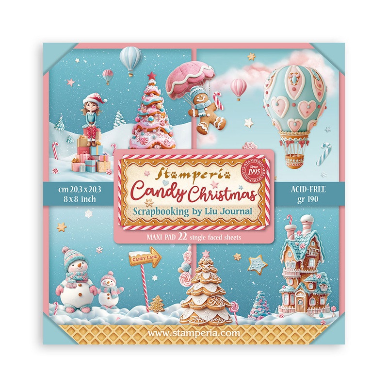 Stamperia  22 sheets.  8X8 Maxi Paper Pad, Candy Christmas