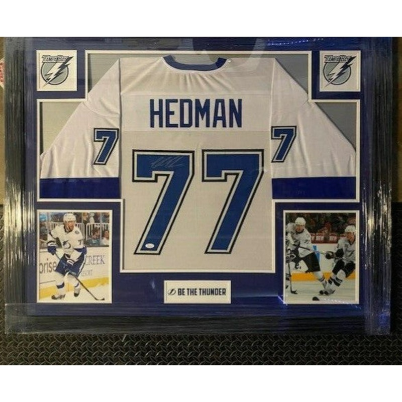 Victor Hedman Signed Tampa Bay Lightning 35×43 Framed Jersey (JSA COA) 2xChamp