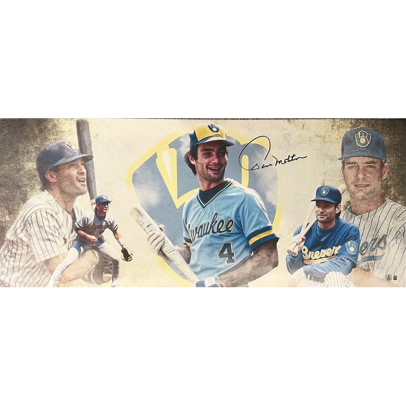 Brewers PAUL MOLITOR Signed 13×31 Stretched Canvas Milwaukee Collage AUTO – BAS