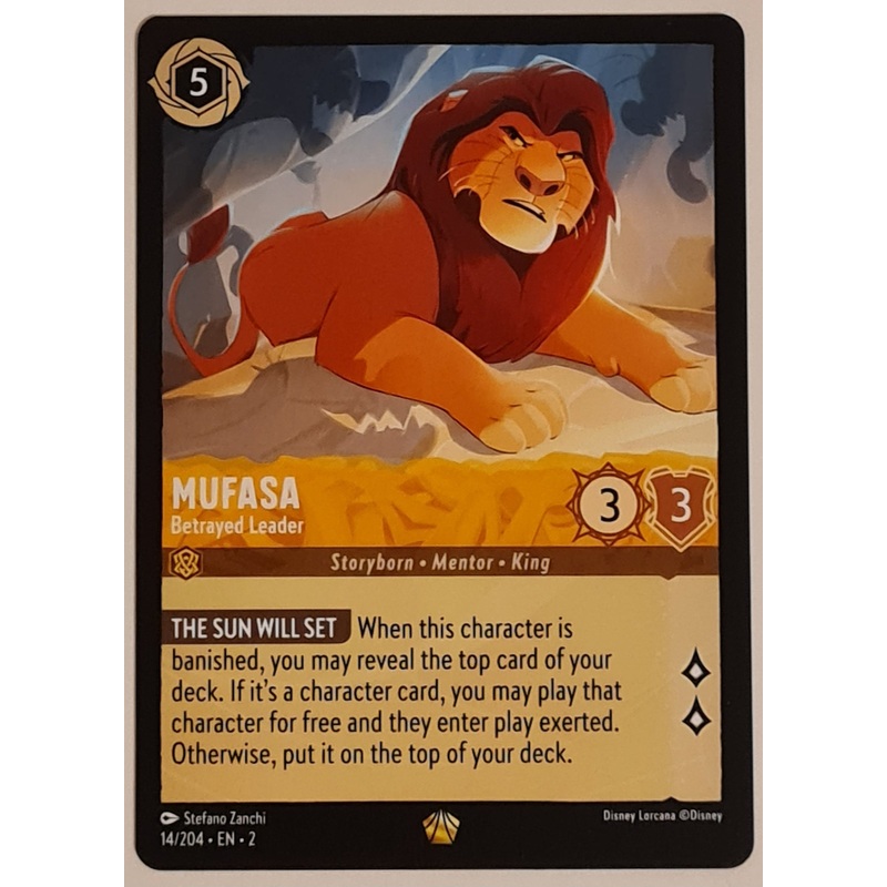 Disney Lorcana Rise of the Floodborn Mufasa Betrayed Leader #14/204 Legendary Rare Trading Card