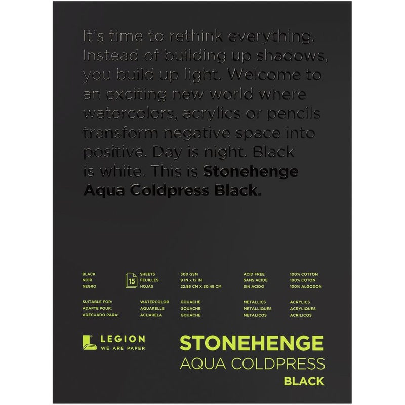 Stonehenge Aqua Block Coldpress Pad 9X12 15 Sheets/Pkg Black 140lb