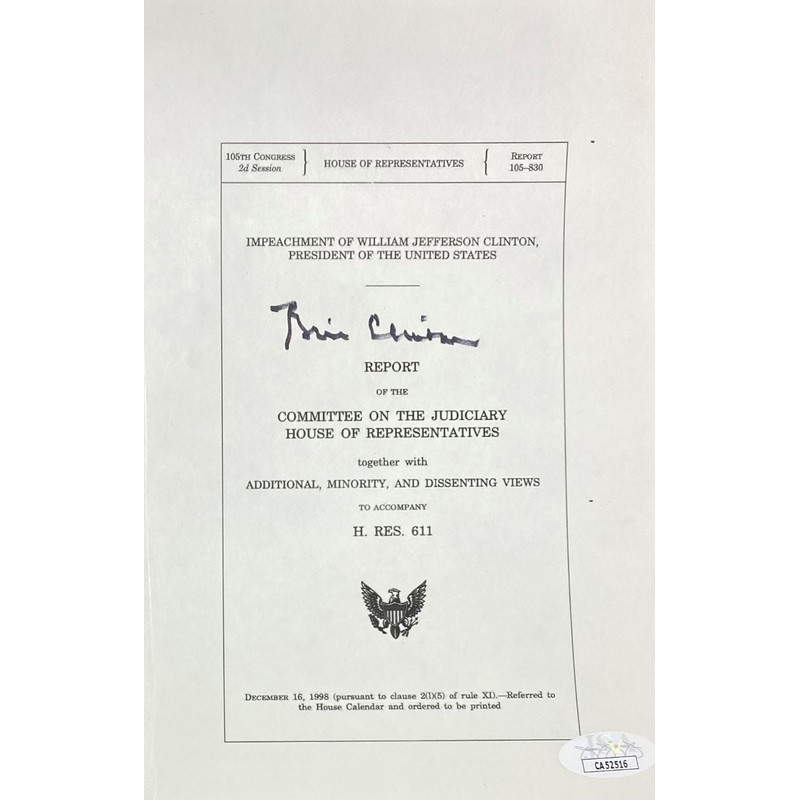 Bill Clinton Signed 5×8 Mock Impeachment Letter Monica Lewinsky JSA
