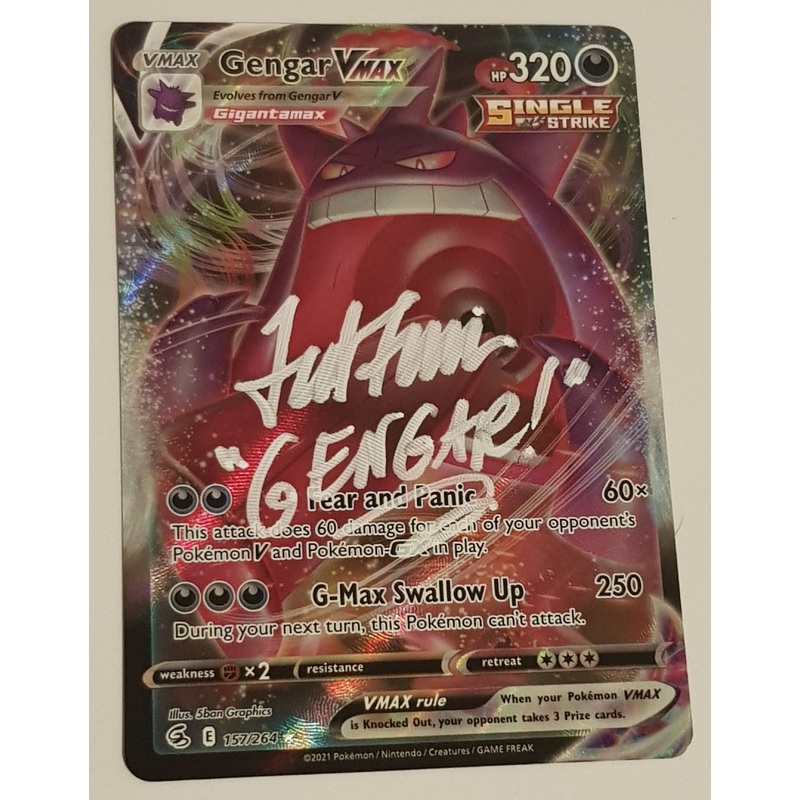 Pokemon Sword and Shield Fusion Strike Gengar Vmax #157/264 Full Art Ultra Rare Holo Trading Card (Signed by Ted Lewis)