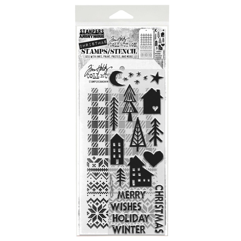 Stampers Anonymous Festive Print Tim Holtz Clear Stamp and Stencil