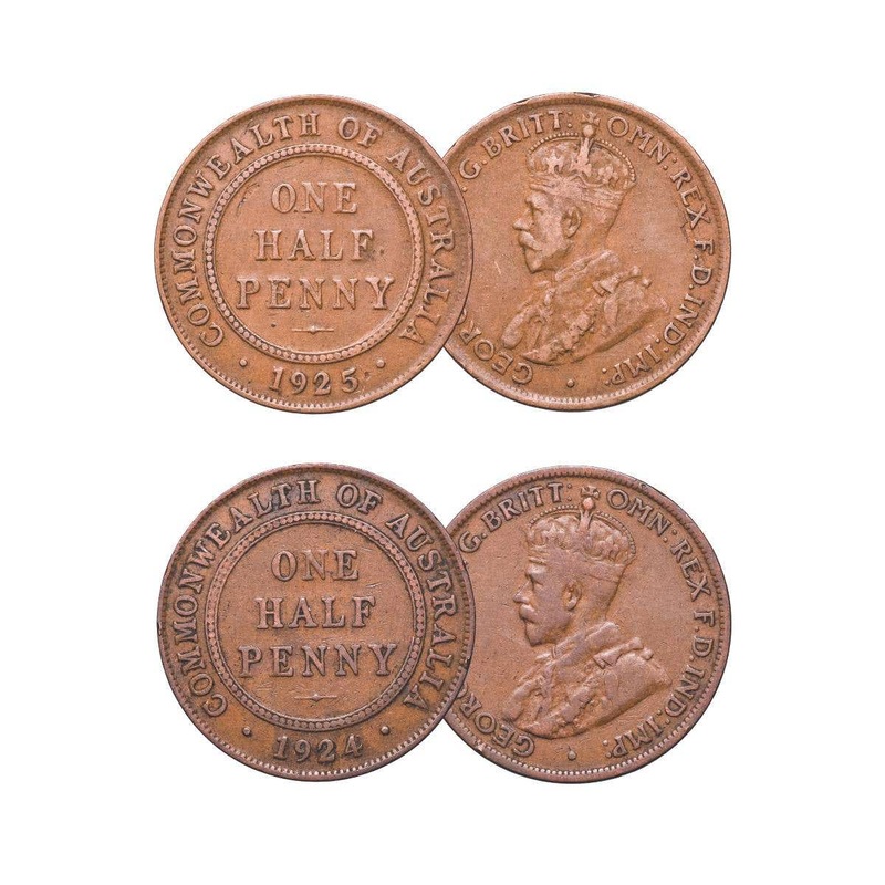 1924 & 1925 Halfpenny Pair Very Good-Fine