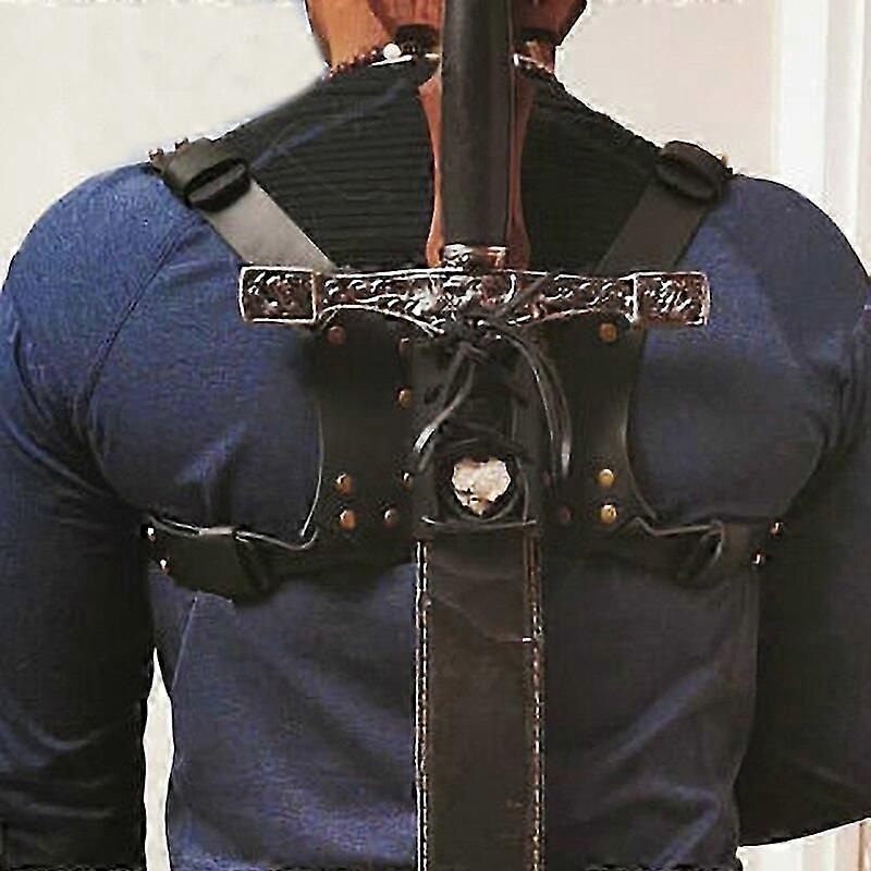 Men Medieval Sword Katana Leather Back Scabbard Viking Sheath Gothic Steampunk Warrior Knight Rapier Holder Hanger Larp Harness