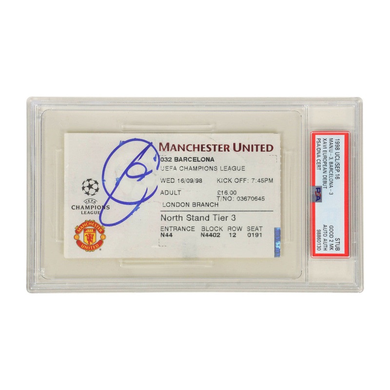 Xavi Signed 1998 UEFA Champions League European Debut Match Ticket – PSA 2