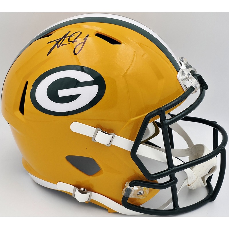 Aaron Jones Autographed Packers Yellow Full Size Helmet Beckett Witness 1W406046