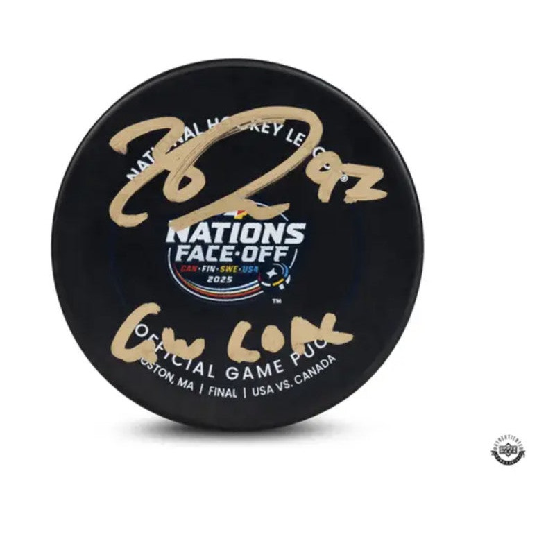 Connor McDavid Autographed&Insc GW GOAL 2025 4-Nations Face-Off UDA LE25
