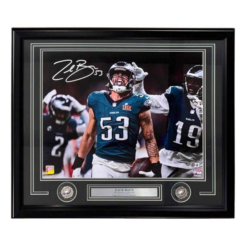 Zack Baun Signed Framed 16×20 Philadelphia Eagles Super Bowl 59 Photo BAS